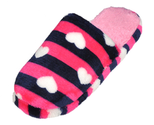 Load image into Gallery viewer, Women's Stripped With Heart Slip On  Warm Slipper