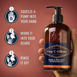 King C. Gillette Beard Wash, Mens Face Wash, 11 oz, Infused with Argan Oil and Avocado Oil to Cleanse Hair and Skin