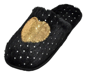 Women's Warm Slip On Slippers With Heart