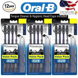 12 Pack Soft Toothbrush With Charcoal Extract And Cover
