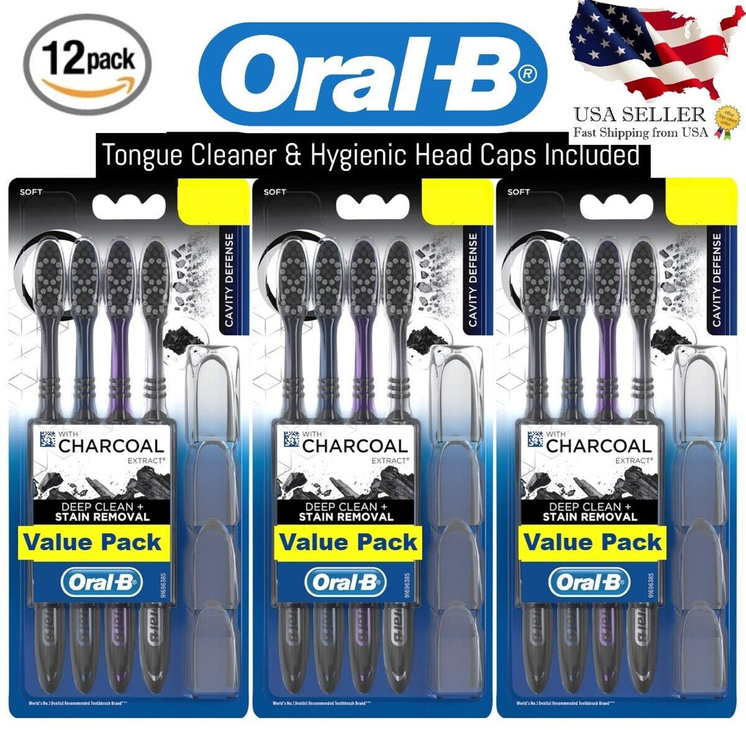12 Pack Soft Toothbrush With Charcoal Extract And Cover