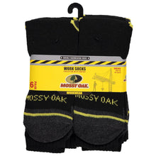 Load image into Gallery viewer, Men&#39;s 6 Pack Mossy Oak Work Socks (Black)