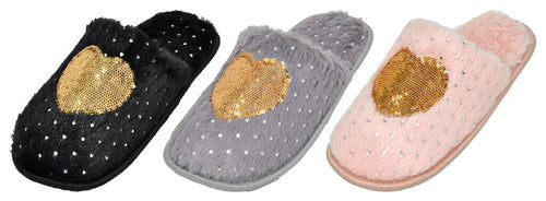 Women's Warm Slip On Slippers With Heart