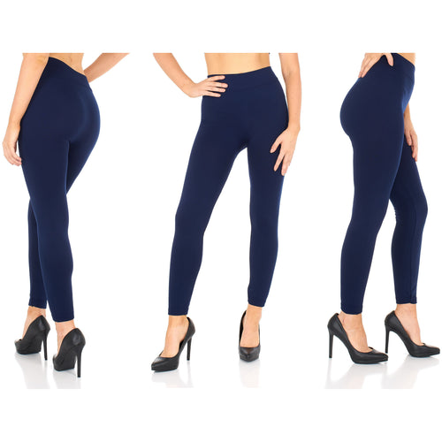 Women's Fleece lined Thermal Stretchy Leggings - Navy